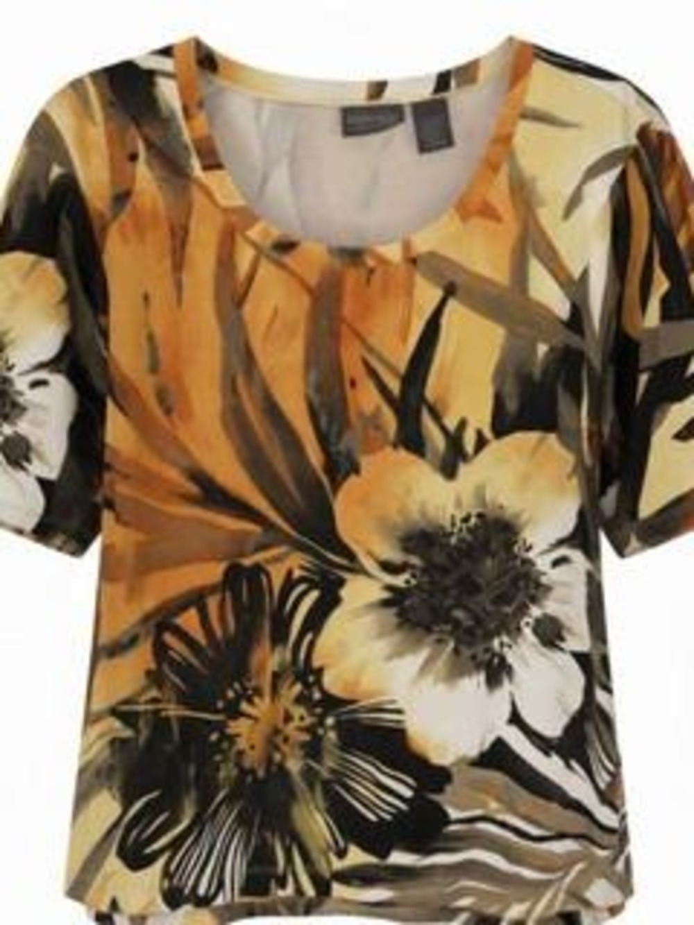 Additions by Chico's Orange Black Women's Floral Tee Size 2 Orange